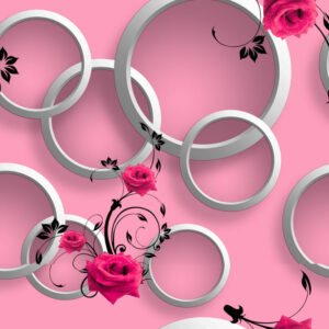 3D Design Wallpaper Water-resistant Round Textured Light Pink With Red Rose Printed Suitable For - Bedroom, Living Room, Durable PVC Wallpapers