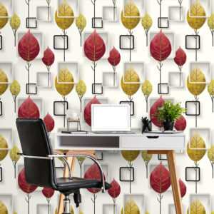 Premium Multicolor Leaf With Square Design, Wallpapers Suitable For - Bedroom, Living Room, Office, Lounge Etc. Trendy Wall Interior High-Quality Non-woven Wallpapers